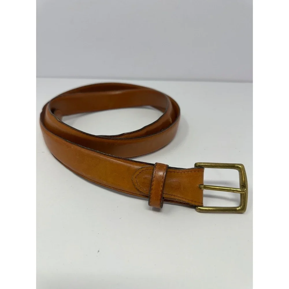 Orvis Men's Sz 44 Brown Leather Belt Made In England Solid Brass Buckle V5